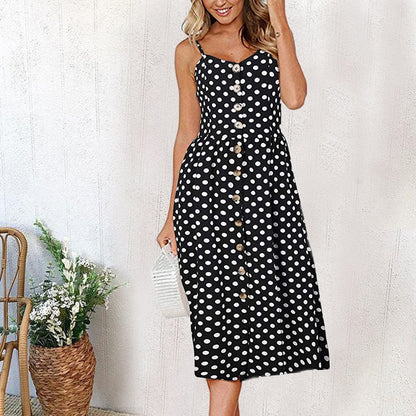 Vintage Casual Sundress Beach Midi Button Backless Polka Dot Striped Summer Boho Sexy Floral Dress The Clothing Company Sydney