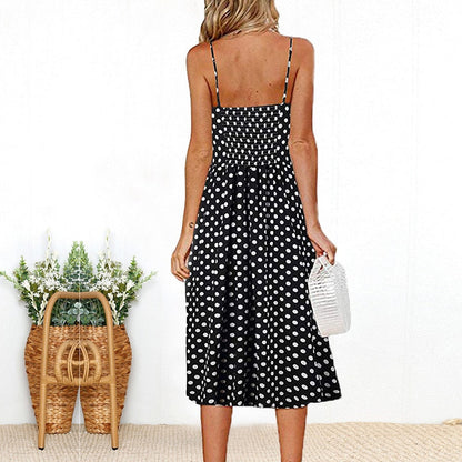 Vintage Casual Sundress Beach Midi Button Backless Polka Dot Striped Summer Boho Sexy Floral Dress The Clothing Company Sydney