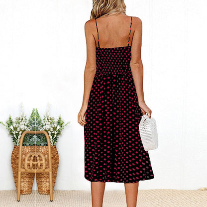 Vintage Casual Sundress Beach Midi Button Backless Polka Dot Striped Summer Boho Sexy Floral Dress The Clothing Company Sydney