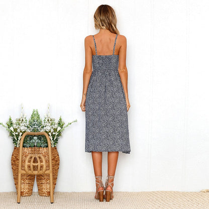 Vintage Casual Sundress Beach Midi Button Backless Polka Dot Striped Summer Boho Sexy Floral Dress The Clothing Company Sydney