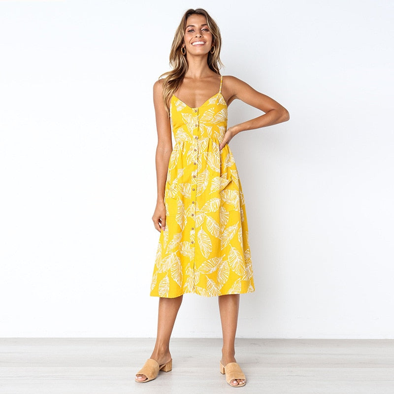 Vintage Casual Sundress Beach Midi Button Backless Polka Dot Striped Summer Boho Sexy Floral Dress The Clothing Company Sydney