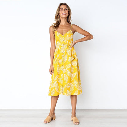 Vintage Casual Sundress Beach Midi Button Backless Polka Dot Striped Summer Boho Sexy Floral Dress The Clothing Company Sydney