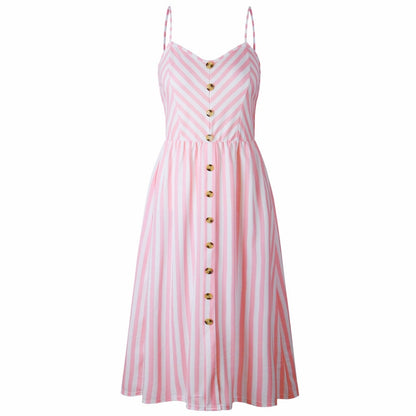 Vintage Casual Sundress Beach Midi Button Backless Polka Dot Striped Summer Boho Sexy Floral Dress The Clothing Company Sydney