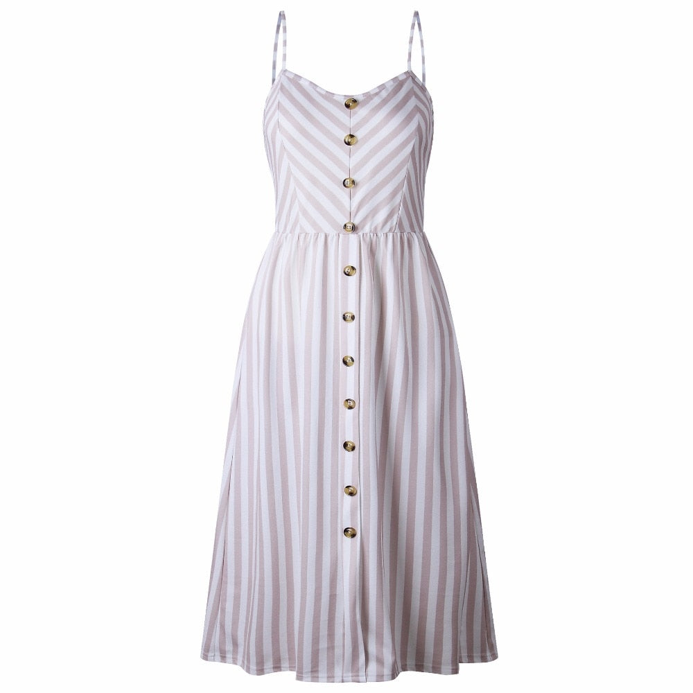 Vintage Casual Sundress Beach Midi Button Backless Polka Dot Striped Summer Boho Sexy Floral Dress The Clothing Company Sydney