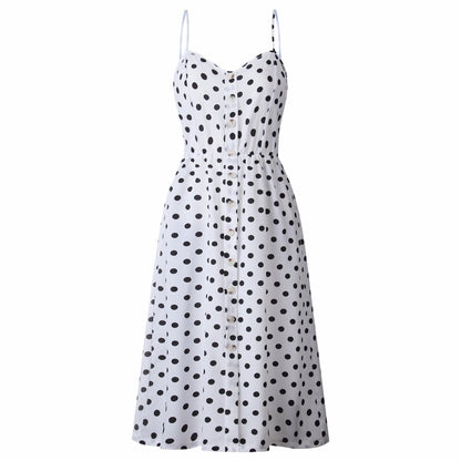 Vintage Casual Sundress Beach Midi Button Backless Polka Dot Striped Summer Boho Sexy Floral Dress The Clothing Company Sydney