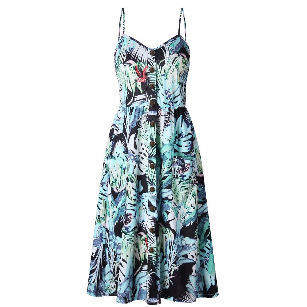 Vintage Casual Sundress Beach Midi Button Backless Polka Dot Striped Summer Boho Sexy Floral Dress The Clothing Company Sydney