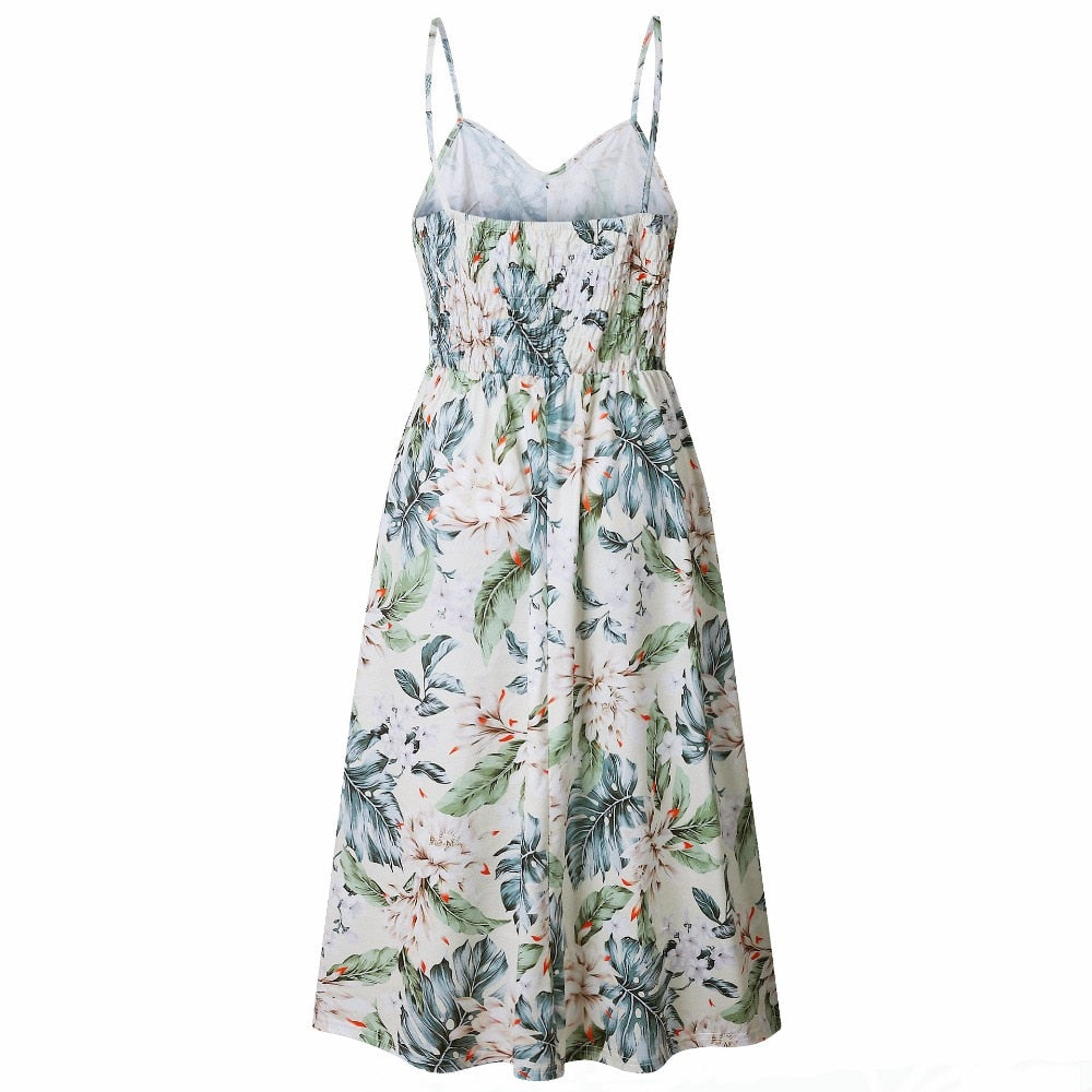 Vintage Casual Sundress Beach Midi Button Backless Polka Dot Striped Summer Boho Sexy Floral Dress The Clothing Company Sydney