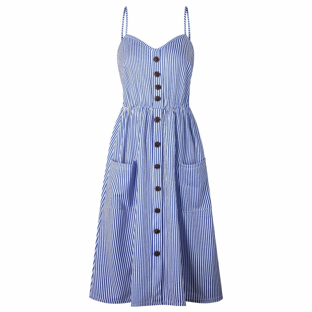 Vintage Casual Sundress Beach Midi Button Backless Polka Dot Striped Summer Boho Sexy Floral Dress The Clothing Company Sydney