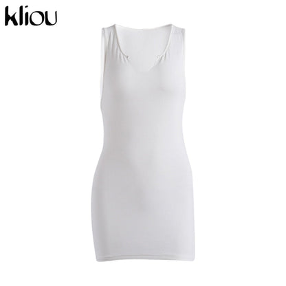 Cotton Mix sleeveless v-neck elastic fitness fashion solid white skinny bodycon mini streetwear Dress The Clothing Company Sydney