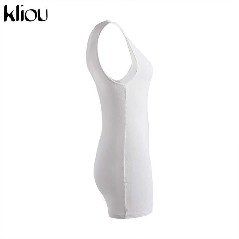 Cotton Mix sleeveless v-neck elastic fitness fashion solid white skinny bodycon mini streetwear Dress The Clothing Company Sydney