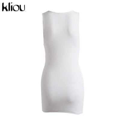 Cotton Mix sleeveless v-neck elastic fitness fashion solid white skinny bodycon mini streetwear Dress The Clothing Company Sydney