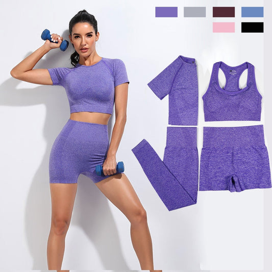3 Piece Ladies Seamless Vital Yoga Workout Sport Pants Bra Gym Short Crop Top High Waist Running Leggings Sports Set The Clothing Company Sydney