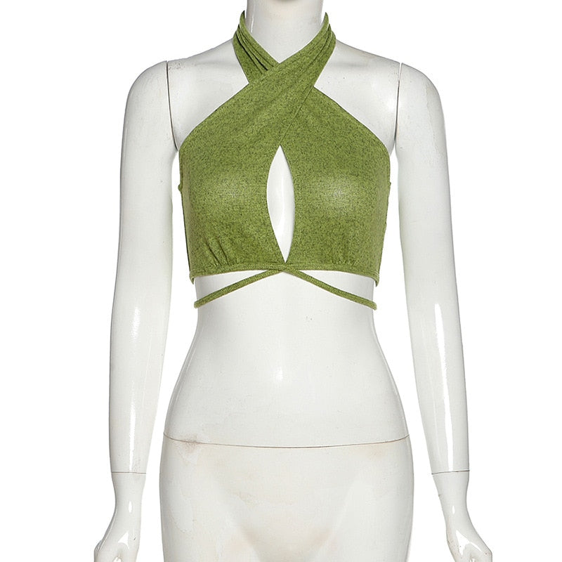 Bandage Halter Crop Sleeveless Backless Club Party Chic Wrap Cropped Slim Streetwear Top The Clothing Company Sydney