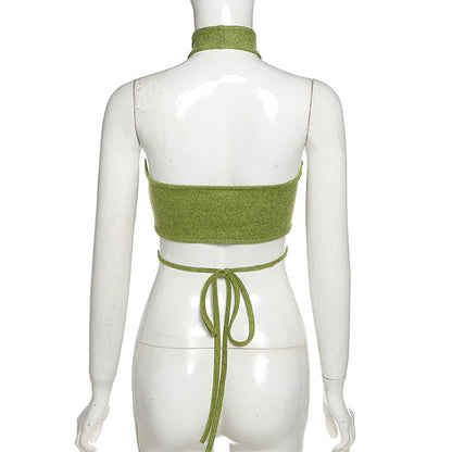 Bandage Halter Crop Sleeveless Backless Club Party Chic Wrap Cropped Slim Streetwear Top The Clothing Company Sydney