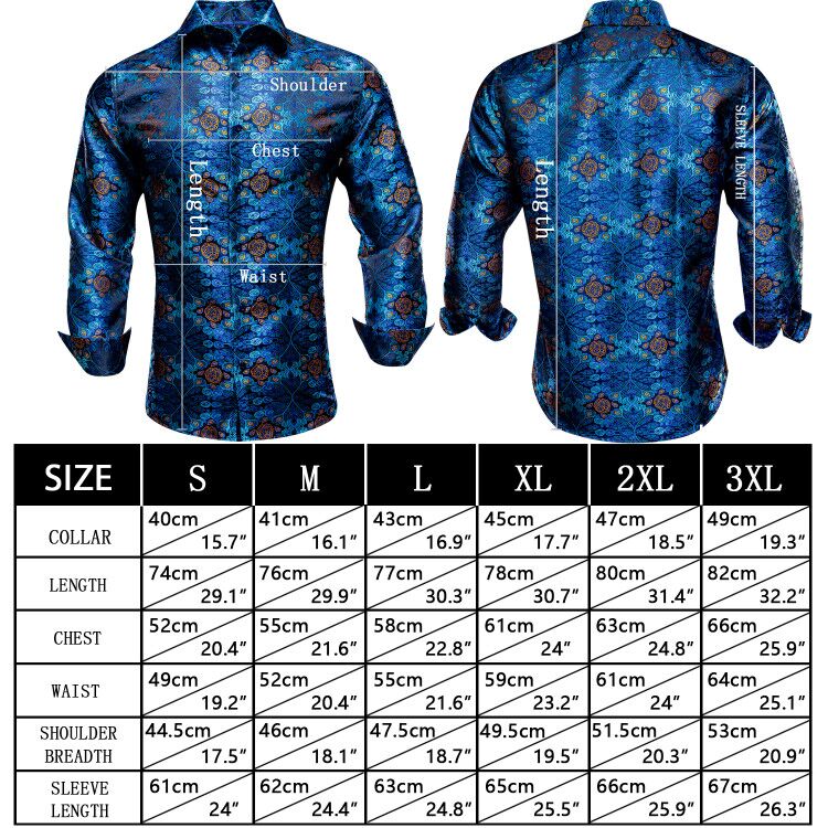 Blue Men's Shirts Paisley Floral Silk Gold Long Sleeve Casual Shirt Business Party Wedding Dress Shirt The Clothing Company Sydney
