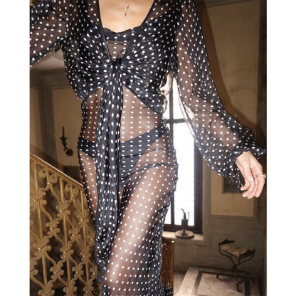 Spaghetti Strap Polka Dot Maxi Sexy Backless Women Dresses Party Club Black Mesh See Through Dress The Clothing Company Sydney