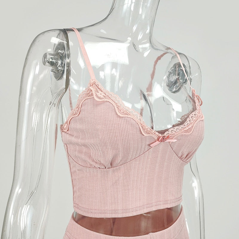 White Summer Ribbed V-neck backless Camisole Mini Shorts 2 Piece Set Pink Casual Outfit The Clothing Company Sydney
