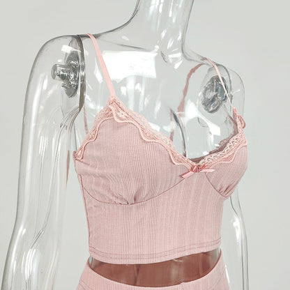 White Summer Ribbed V-neck backless Camisole Mini Shorts 2 Piece Set Pink Casual Outfit The Clothing Company Sydney