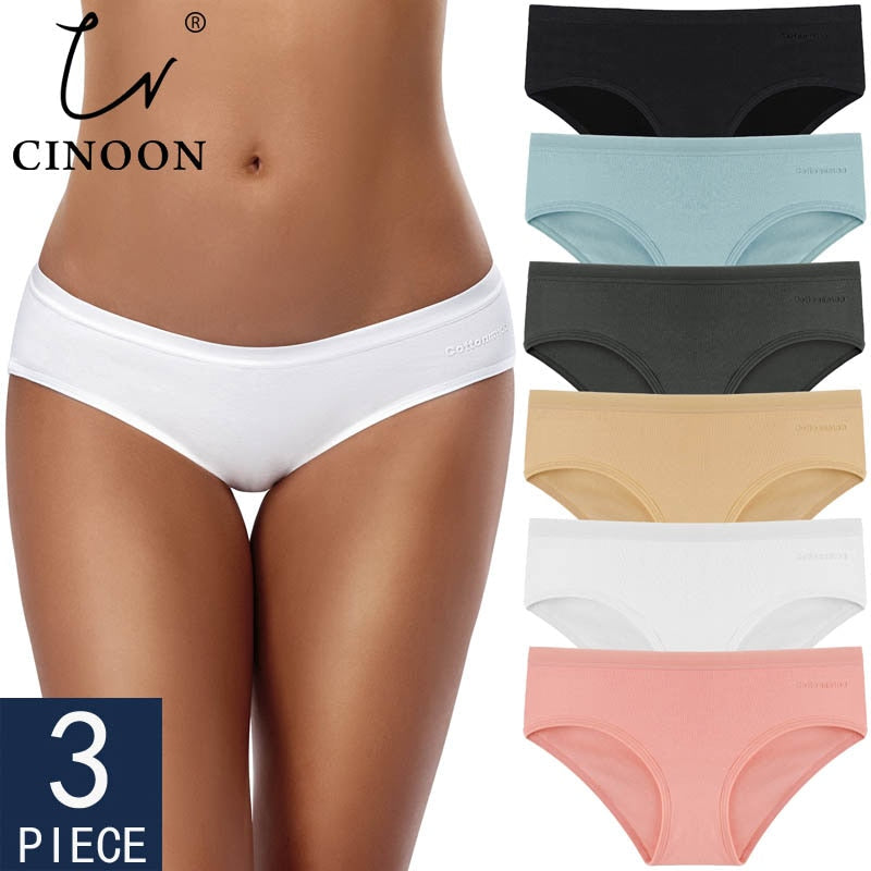 3 Pack Women's Panties Cotton Underwear Solid Color Briefs Girls Low-Rise Soft Panty Underpants Lingerie The Clothing Company Sydney