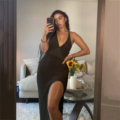 Crochet Beach Maxi See Through Plunge Backless Bandage Sleeveless Lacing Split Long Dresses The Clothing Company Sydney