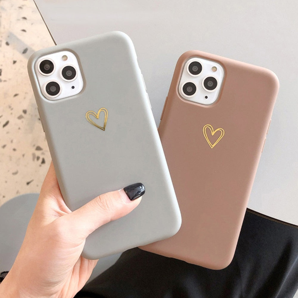 Heart Print Phone Case For iPhone 12 Mini 11 Pro Max XR XS Max 6 7 8 Plus X Candy Color Simple Soft Silicon Back Cover The Clothing Company Sydney