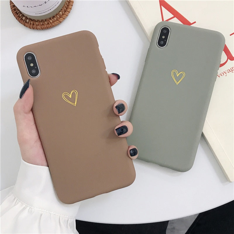 Heart Print Phone Case For iPhone 12 Mini 11 Pro Max XR XS Max 6 7 8 Plus X Candy Color Simple Soft Silicon Back Cover The Clothing Company Sydney