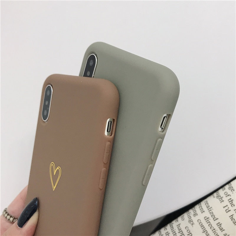 Heart Print Phone Case For iPhone 12 Mini 11 Pro Max XR XS Max 6 7 8 Plus X Candy Color Simple Soft Silicon Back Cover The Clothing Company Sydney