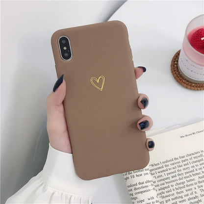 Heart Print Phone Case For iPhone 12 Mini 11 Pro Max XR XS Max 6 7 8 Plus X Candy Color Simple Soft Silicon Back Cover The Clothing Company Sydney
