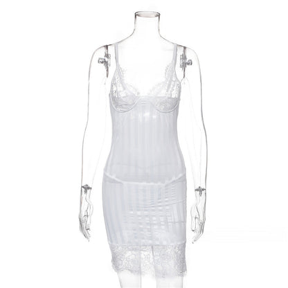 Sleeveless Sheath One-Step Hips Above Knee Fashion Lady Club Sexy See Through Lace Mini Dress The Clothing Company Sydney