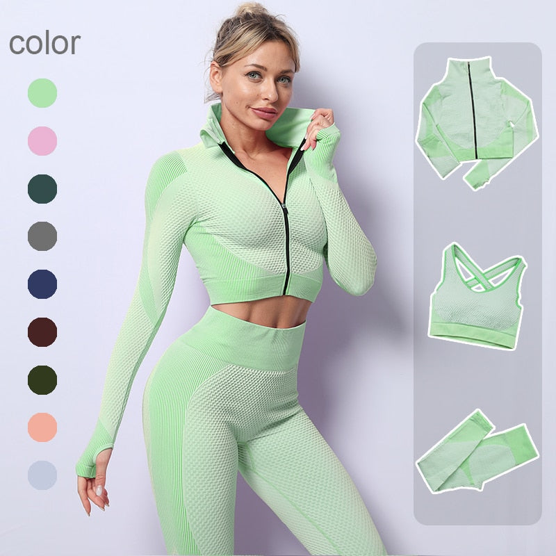 2/3 Piece Seamless Women Yoga Set Workout Sportswear Gym Clothing Fitness Long Sleeve Crop Top High Waist Leggings Sports Suits The Clothing Company Sydney