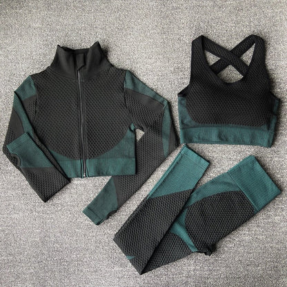 2/3 Piece Seamless Women Yoga Set Workout Sportswear Gym Clothing Fitness Long Sleeve Crop Top High Waist Leggings Sports Suits The Clothing Company Sydney