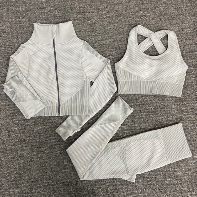 2/3 Piece Seamless Women Yoga Set Workout Sportswear Gym Clothing Fitness Long Sleeve Crop Top High Waist Leggings Sports Suits The Clothing Company Sydney