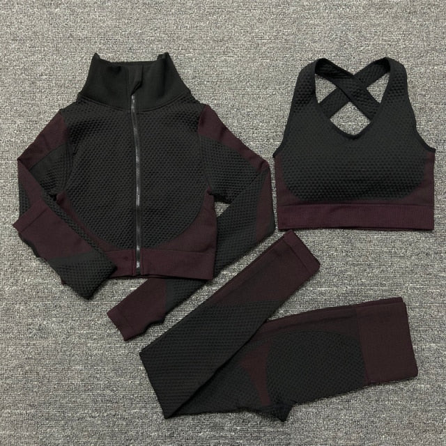 2/3 Piece Seamless Women Yoga Set Workout Sportswear Gym Clothing Fitness Long Sleeve Crop Top High Waist Leggings Sports Suits The Clothing Company Sydney