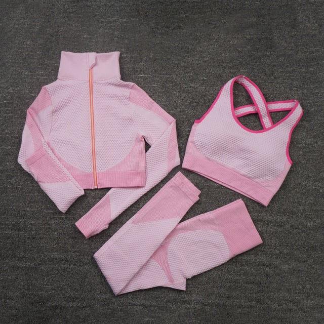 2/3 Piece Seamless Women Yoga Set Workout Sportswear Gym Clothing Fitness Long Sleeve Crop Top High Waist Leggings Sports Suits The Clothing Company Sydney