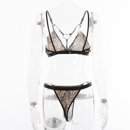 2 Piece Women's Thong Sexy Underwear Set Bra Brassiere Panties Bra Sets Sexy Snake Skin Leopard Lingerie Set The Clothing Company Sydney
