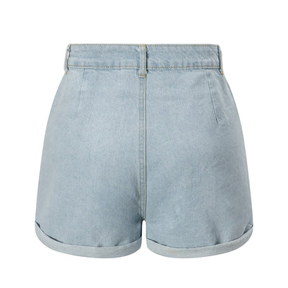 Blue Light Wash Denim High Waist Jeans Summer Pocket Front Vacation Casual Shorts The Clothing Company Sydney