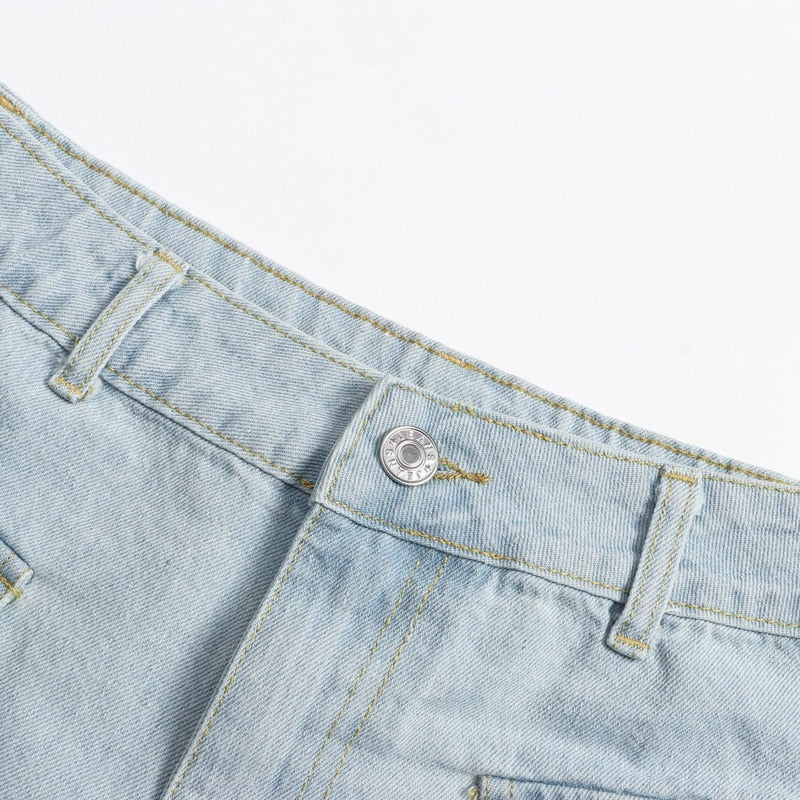 Blue Light Wash Denim High Waist Jeans Summer Pocket Front Vacation Casual Shorts The Clothing Company Sydney