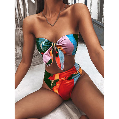 2 Piece Brazilian high waist bikini Bandeau knot swimsuit print swimwear bathing suit Beachwear The Clothing Company Sydney