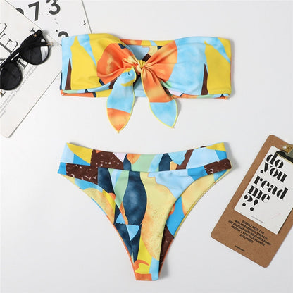 2 Piece Brazilian high waist bikini Bandeau knot swimsuit print swimwear bathing suit Beachwear The Clothing Company Sydney