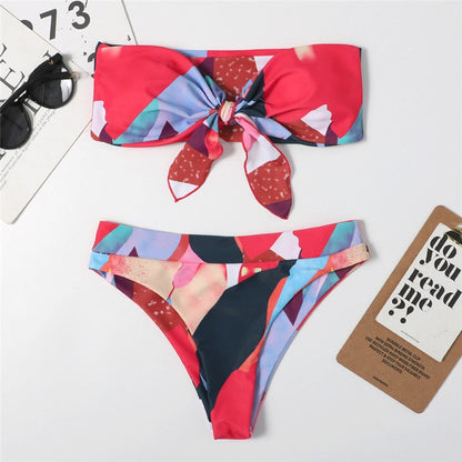 2 Piece Brazilian high waist bikini Bandeau knot swimsuit print swimwear bathing suit Beachwear The Clothing Company Sydney
