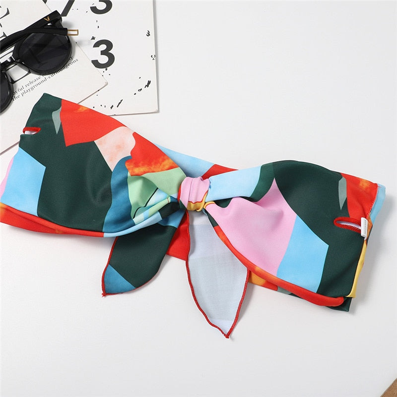 2 Piece Brazilian high waist bikini Bandeau knot swimsuit print swimwear bathing suit Beachwear The Clothing Company Sydney