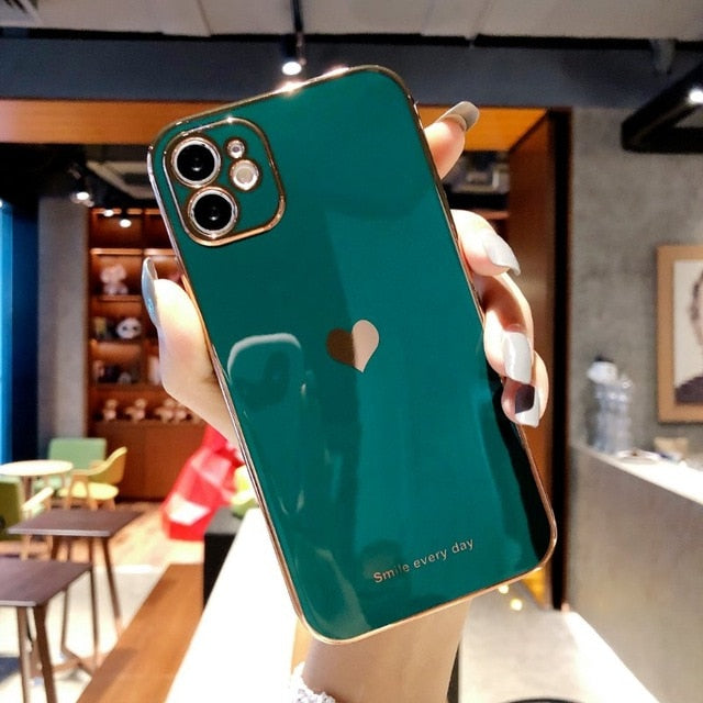 Electroplated love heart Phone Case For iPhone 12Pro 12 11 Pro Max XR XS X XS Max 7 8 Plus Shockproof Protective Back Cover Case The Clothing Company Sydney