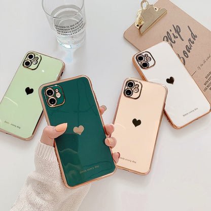 Electroplated love heart Phone Case For iPhone 12Pro 12 11 Pro Max XR XS X XS Max 7 8 Plus Shockproof Protective Back Cover Case The Clothing Company Sydney
