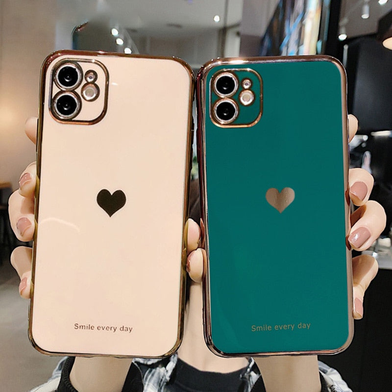 Electroplated love heart Phone Case For iPhone 12Pro 12 11 Pro Max XR XS X XS Max 7 8 Plus Shockproof Protective Back Cover Case The Clothing Company Sydney