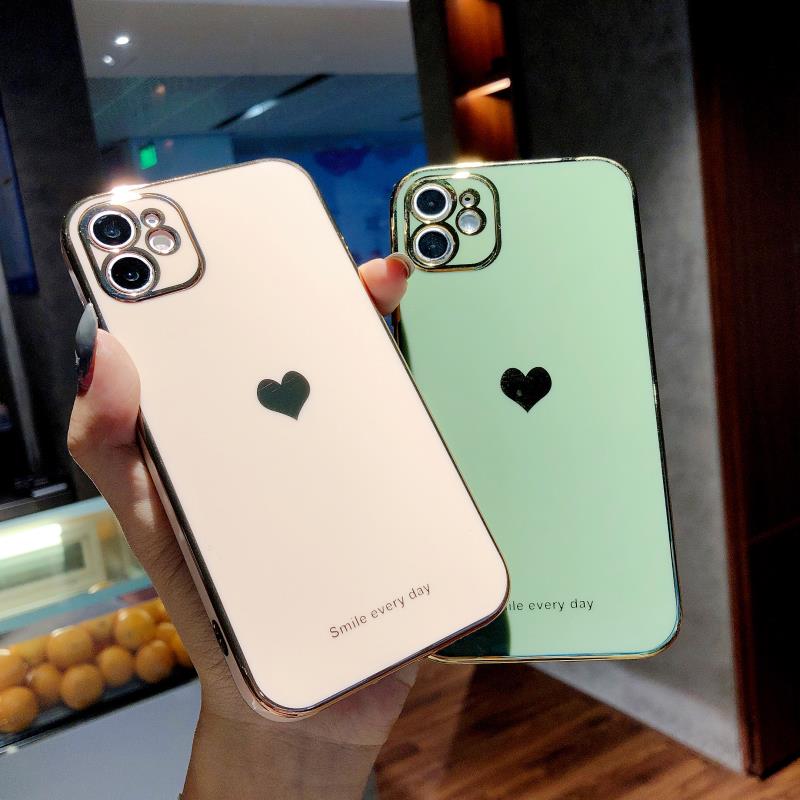 Electroplated love heart Phone Case For iPhone 12Pro 12 11 Pro Max XR XS X XS Max 7 8 Plus Shockproof Protective Back Cover Case The Clothing Company Sydney