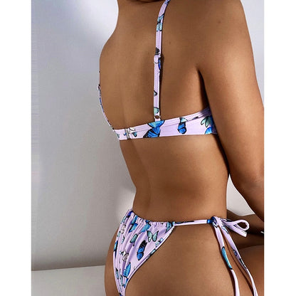 Butterfly print swimsuit Bandeau push up String low waist swimwear bathing suit Retro Bikini Set The Clothing Company Sydney