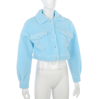 Autumn Winter Coat Fleece Shaggy Warm Cropped Overcoat Single Breasted Outerwear Jacket The Clothing Company Sydney