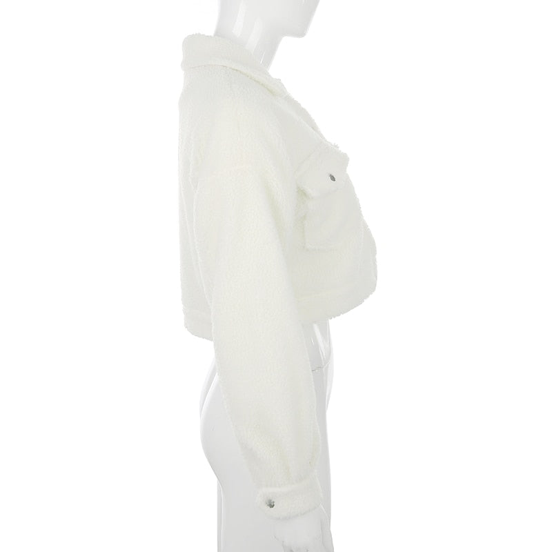 Autumn Winter Coat Fleece Shaggy Warm Cropped Overcoat Single Breasted Outerwear Jacket The Clothing Company Sydney