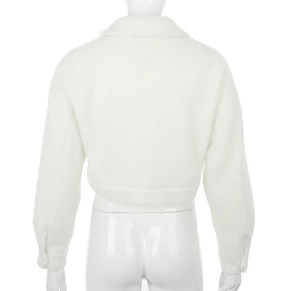 Autumn Winter Coat Fleece Shaggy Warm Cropped Overcoat Single Breasted Outerwear Jacket The Clothing Company Sydney
