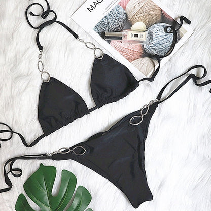 Shiny Crystal Diamond Bikini Halter Bandage Swimsuit Female Swimwear Rhinestone Bikini set Brazilian Bathing Suit The Clothing Company Sydney